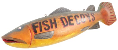Unmarked: Colorful Folk Art "Fish Decoys" Sign