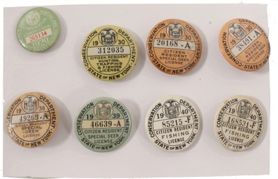 New York State: Eight Early 20th C. Hunting/Fishing Tags