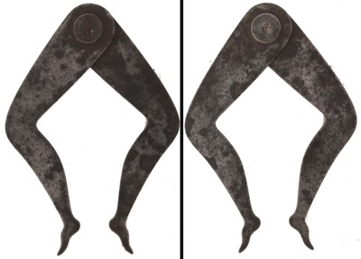 Unmarked: Pair Of Early Iron "Ladyleg" Calipers