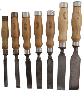 William Marples & Sons, Sheffield, England: Stepped Set Of Seven Tang Mortise Chisels
