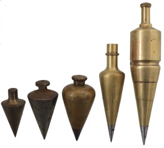 Assorted Makers: Lot Of Five Brass & Iron Plumb Bobs