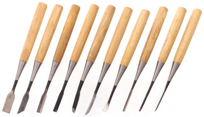 Unmarked: Superb Set Of Ten Japanese Carving Tools