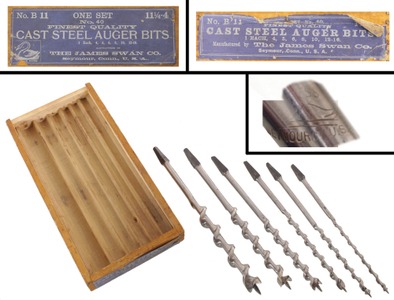 James Swan Company, Seymour, Connecticut, No. B 11: Unused Set Of Six Swan Auger Bit