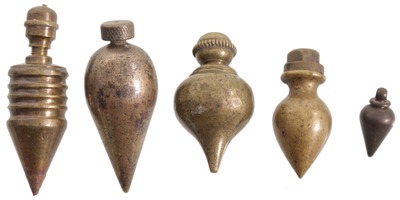 Unmarked: Five Small Size Brass Plumb Bobs