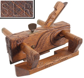 Unmarked: Fancy Carved Wedge Arm Plow Plane
