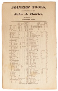 J.J. Bowles, Hartford, Connecticut: Early Price List Of Joiner's Tools