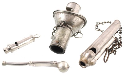 Assorted Makers: Coll. Of Three Nickel Plated Whistl