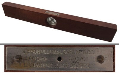 Gibson Plumb & Level Manufacturing Company: Patent Inclinometer Level