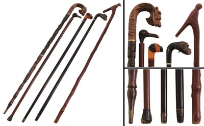 Assorted Makers: Five Figural Head G'man's Walking Stic