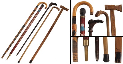 Assorted Makers: Five Carved & Decora G'man's Walking Stic