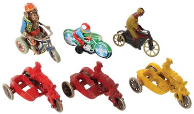 Assorted Makers: Coll. Of Cast Iron & Tin Motorcycle Toy