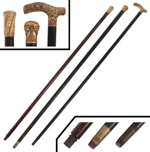 Assorted Makers: Three Ebony Shaft G'man's Walking Stic