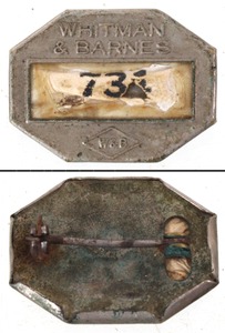 Whitman & Barnes, New Haven, Connecticut: Rare Ww I Era Factory Id Badge