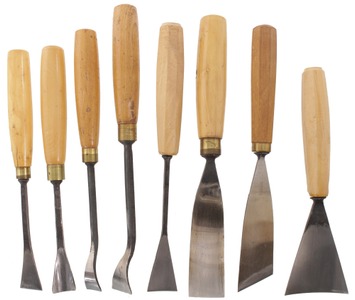 Henry Taylor, Acorn Works, Sheffield, England: Wkg. Set Of 8 Wide Carving Tools