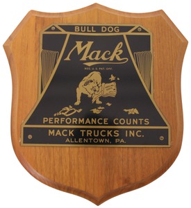 Mack Trucks, Allentown, Pennsylvania: Enameled Brass Oak "Sheild" Sign