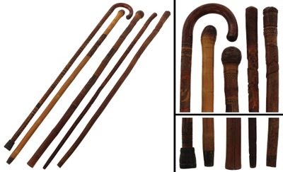 Assorted Makers: Five Carved Shaft G'ma's Walking Stick