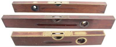 Stanley Rule & Level: Three Clean Brass Bound Spirit Levels