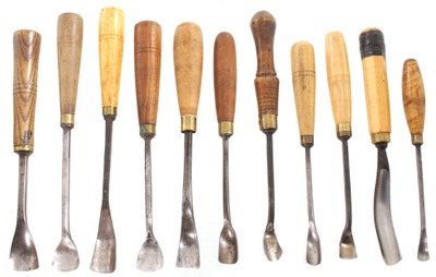 Buck Brothers, Millbury, Massachusetts: Wkg. Set Of 11 Scoop Gouge Carving Tools