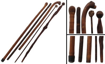 Assorted Makers: Five Carved G'man's Walking Sticks