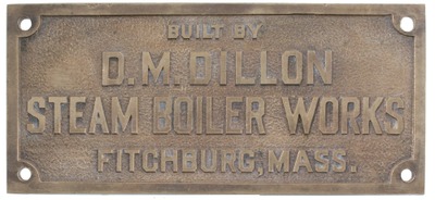 Dillon Steam Boiler Works, D.M.: Original Cast Brass Nameplate For Boiler