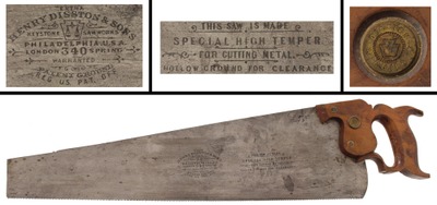 Henry Disston & Sons, Philadelphia, Pennsylvania, No. 340: Extra Clean Metal Cutting Hand Saw