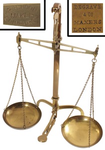 De Grave & Company, London, England: Solid Brass Hanging Balance Scale