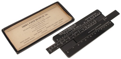Crown Paper Board Co./Philada.,: Black Celluloid Pape Box Slide Rule