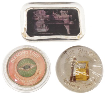Assorted Makers: Three Early 20th C. Advert. Paperweights