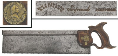 W. Greaves & Son, Sheffield, England: Rare George Washingt Medallion Tenon Saw