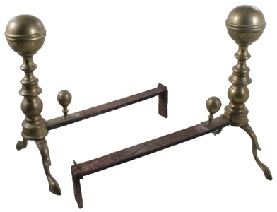 Unmarked: Pair Of Hollow Cast Brass Andirons