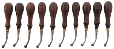 Henry G. Gomph & Co., Albany,  New York: Stepped Set Of Eight R'wood Hdl. Tr. Wheels