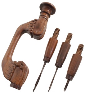 Unmarked: Showy Carved Walnut Bit Brace