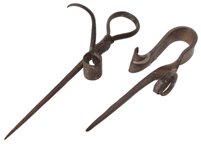 Unmarked: Two Forged Iron Miner's C'stick Hldr