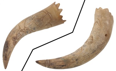 Unmarked: Fancy Carved Cow Horn Stone Holder