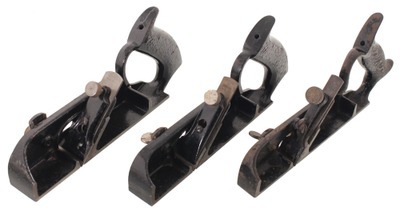 Stanley Rule & Level: Wkg. Set Of Three Cast Iron Rabbet Plane