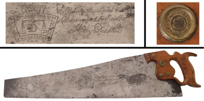 Henry Disston & Sons, Philadelphia, Pennsylvania, No. D-8: Clean & Usable 11 Pt. 22" Crosscut Saw