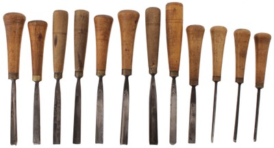 J.B. Addis & Sons, Sheffield, England: Wkg. Set Of 12 Clean Carving Tools