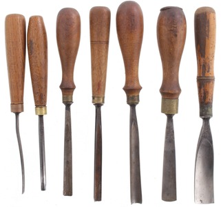 J.B. Addis & Son, Sheffield, England: Wkg. Set Of Seven Clean Carving Tools