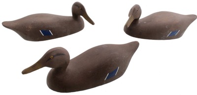 Unmarked: Three Painted Wooden Duck Decoys