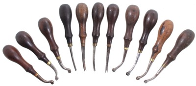 Henry G. Gomph & Company, Albany, New York: Wkg. Set Of R'wood Hdl. Leather Tools