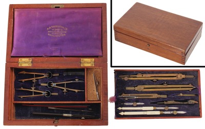 Thornton & Co., A.G., Manchester: Extra Clean Brass & Ivory Drafting Set