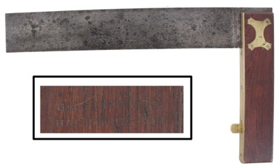 S.A. Jones & Company, Hartford, Connecticut: Massive Rosewood & Brass Try Square