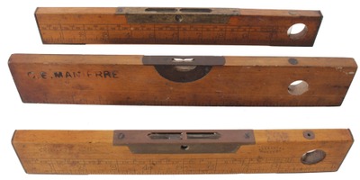 Assorted Makers: Three Boxwood & Bras Rule& Level Tools