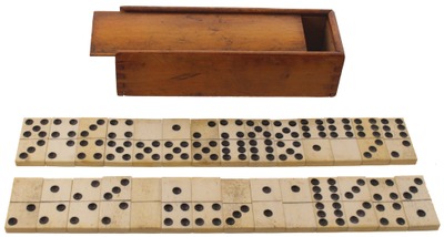 Unmarked: Full Set Of 28 Bone Dominoes