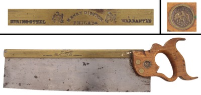 Henry Disston, Philadelphia, Pennsylvania: Rare "Double Eagle" Brass Back Saw