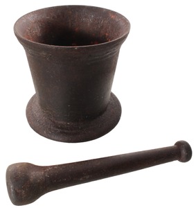 Unmarked: Early Cast Iron Mortar & Pestele