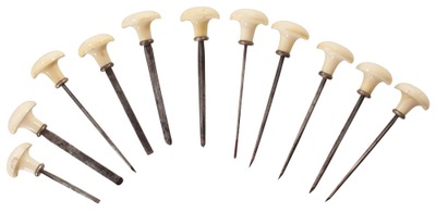 Unmarked: Set Of 11 Clean Bone Hdl. Engraving Tools