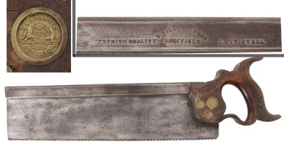 Thomas Tillotson & Company, Sheffield, England: Early Closed Hdl. 14 Steel Back Tenon Saw