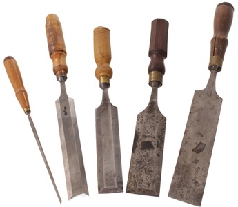 Buck Brothers, Millbury, Massachusetts: Five Clean & Usable "Tang" Type Chisels