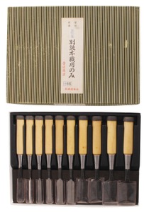 Ioroi Family Workshop/Miki City,: Unused Set Of Ten Nomi Blue Steel Chisels